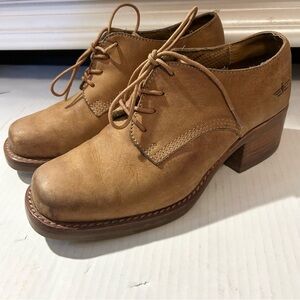 Vintage Y2K American Eagle Leather Square Toe Oxford Heeled Booties Size 7